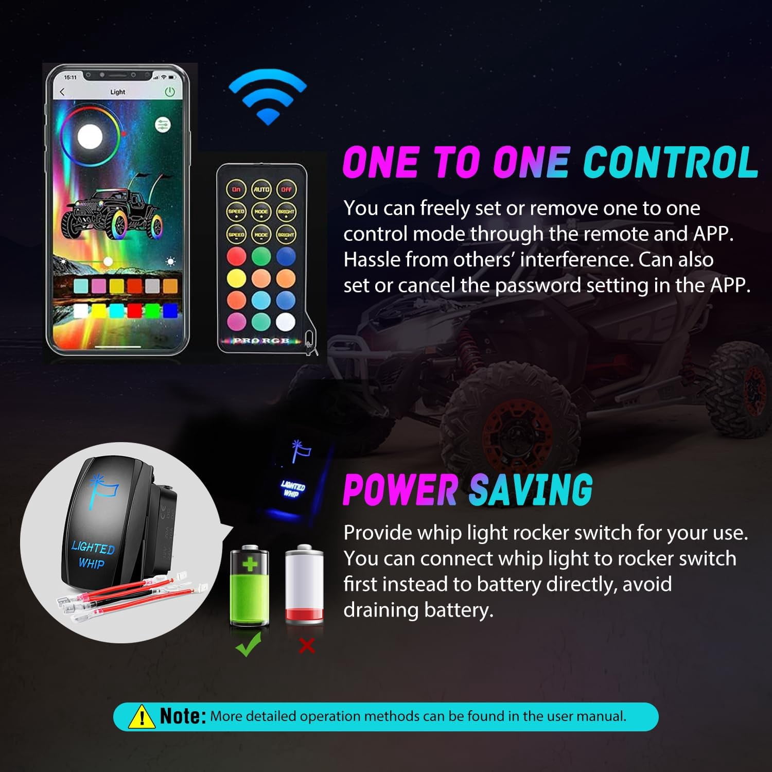 Nilight LED Whip Light 1 PC 3FT COB RGB Lighted Antenna Whips with Spring Base Remote & App Control DIY Chasing Patterns for Can-am Offroad ATV UTV RZR Polaris Dune Buggy 4-Wheeler Truck