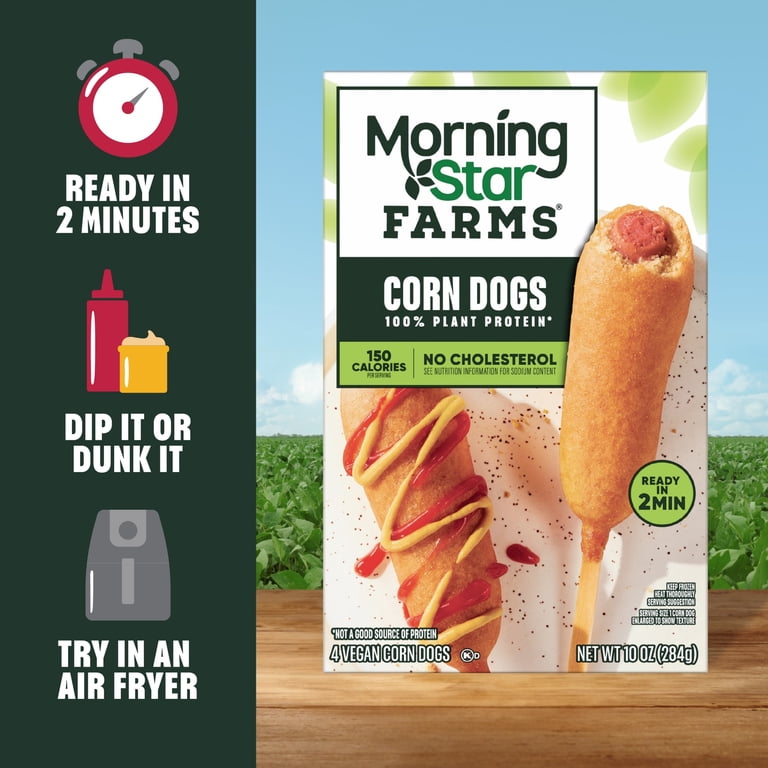 MorningStar Farms Vegan Corn Dogs 10 oz 4 Count Plant-Based Frozen