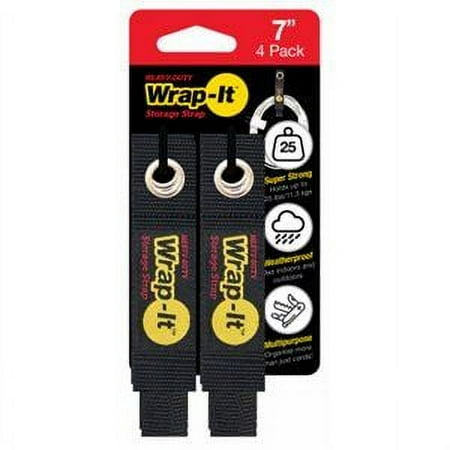 UPC: 0854059003853 | Heavy-Duty Wrap-It Storage Straps 7  (4-Pack) – Black Polyprolylene Straps