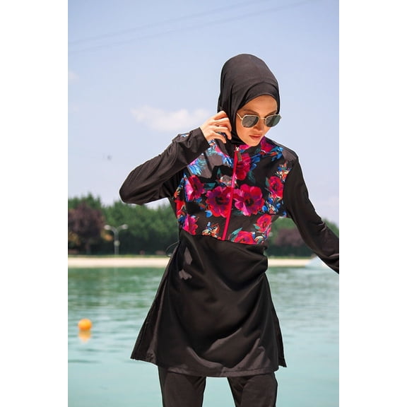 Woven Black Burkini Modest Swimwear M2268