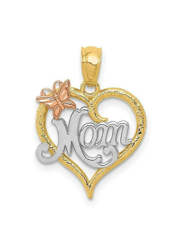 Finest Gold 14K Two-Tone with White Rhodium Mom Heart Pendant