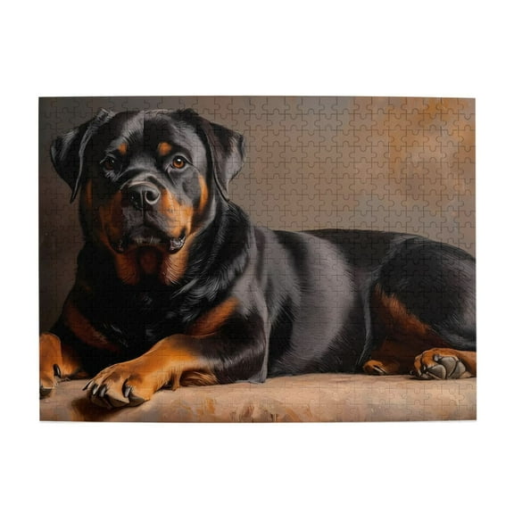500-Piece Wooden Jigsaw Puzzle for Adults - Alert Rottweiler Resting , Fun & Relaxing Interlocking No-Dust Puzzle for Family, Home Decor & Holiday Gifts