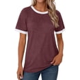 thumbnail image 2 of MOSHU Color Block Womens T-shirts Round Neck Shirts for Women Short Sleeve Loose Fit Women Tops, 2 of 10