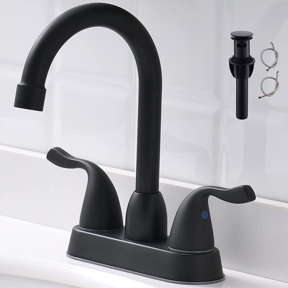 Black | 2 Handle Bath Sink Tap | 4 Inch Centerset Tap Bath 2 or 3 Hole Lavatory Tap Bath Vanity Sink Faucets w/ Pop-up Drain & Supply Lines Matte Black