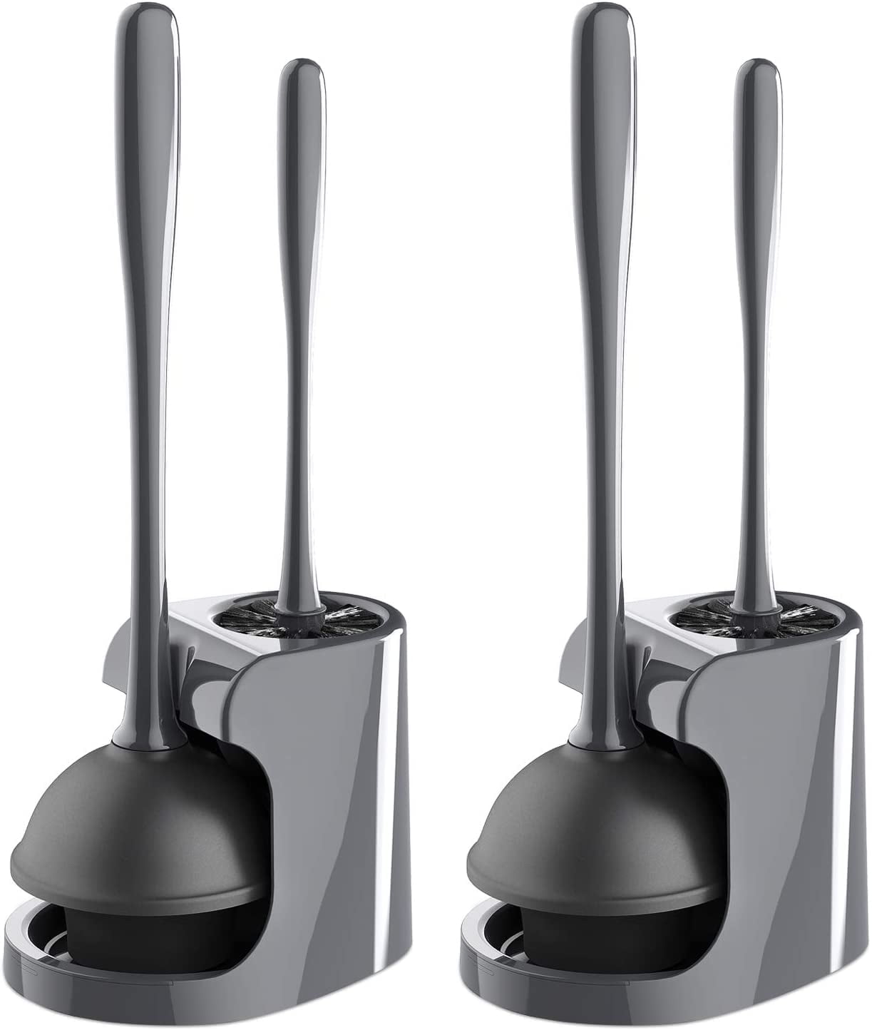 MR.SIGA Toilet Plunger and Bowl Brush Combo for Bathroom Cleaning, Gray, 2 Sets,for adult