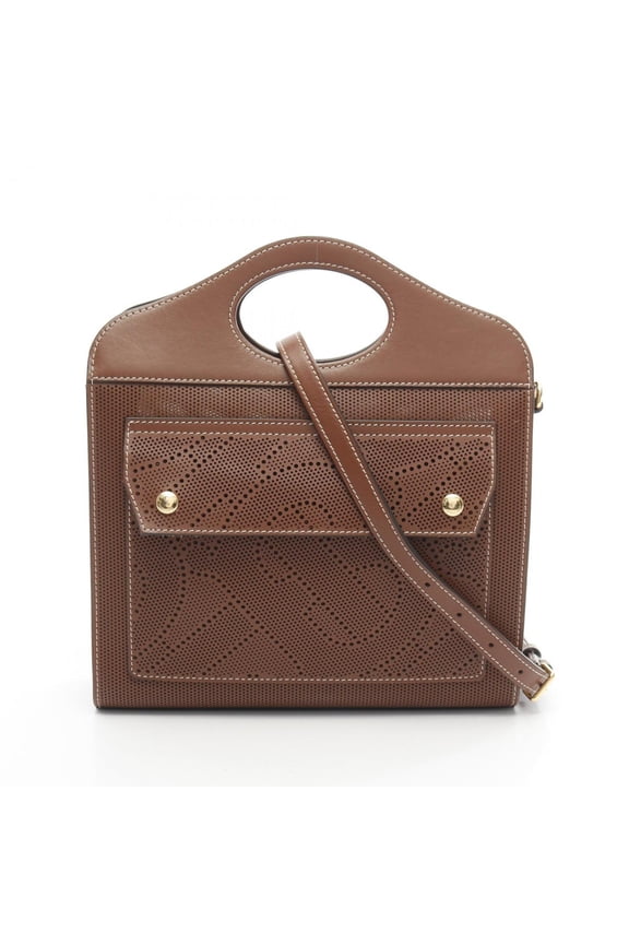 Pre-Owned Burberry Mini Pocket Bag, TB Monogram Leather Handbag, Women's, Brown (Fair)