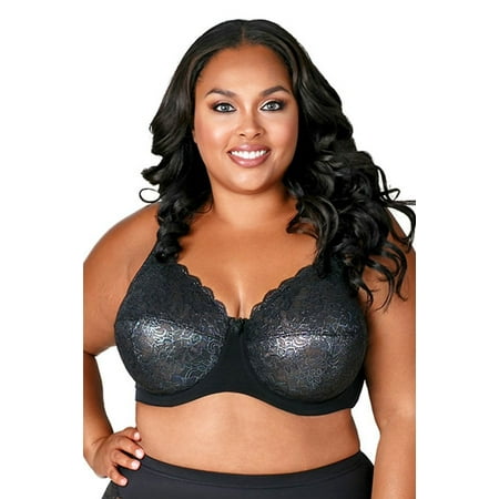 Women s Elila 2311 Full Coverage Stretch Lace Underwire Bra (Black 34E)