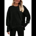 thumbnail image 2 of Sudadera Informal de Cuello Redondo para Mujer, -Otoño 2025, Larga, Abertura Lateral, Sudadera para Hacer Ejercicio. Negro M, 2 of 9