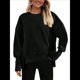 thumbnail image 2 of Sudadera Informal de Cuello Redondo para Mujer, -Otoño 2025, Larga, Abertura Lateral, Sudadera para Hacer Ejercicio. Negro S, 2 of 9