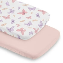 Sweet Jojo Designs Butterfly Blush Pink and Purple Girl Baby Bassinet Fitted Sheets Set 2 Piece