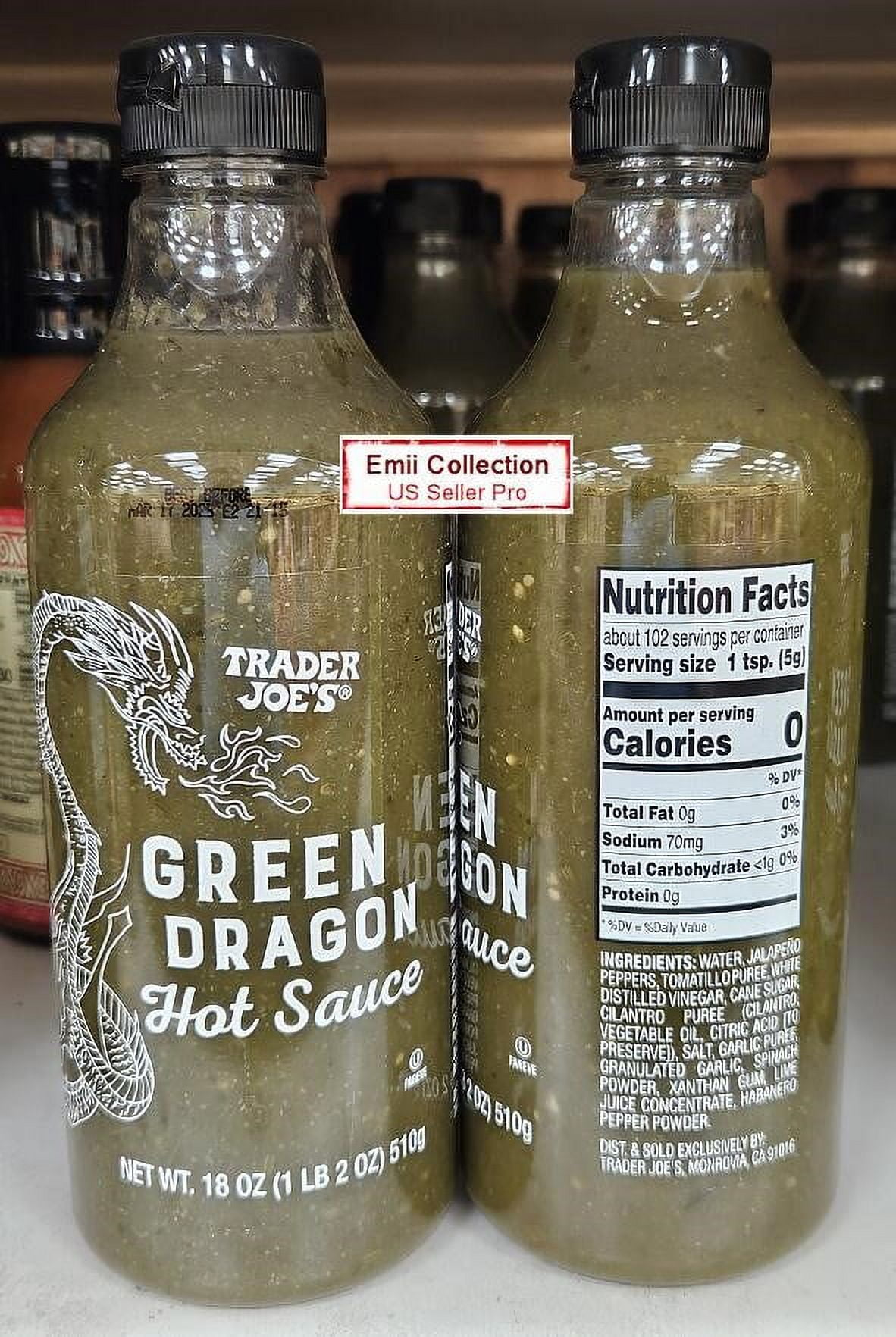 Trader Joe's Green Dragon Hot Sauce 18oz 510g (2 Bottles)