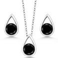 thumbnail image 2 of Gem Stone King 1.65 Ct Round Black Diamond 925 Sterling Silver Teardrop Pendant and Earrings Jewelry Set With Chain, 2 of 4
