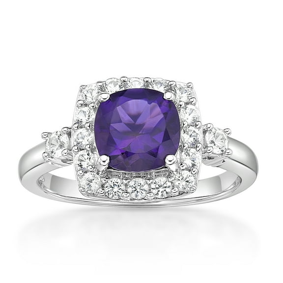 Jay Heart Designs 925 Sterling Silver Genuine Amethyst and Created White Sapphire Ring