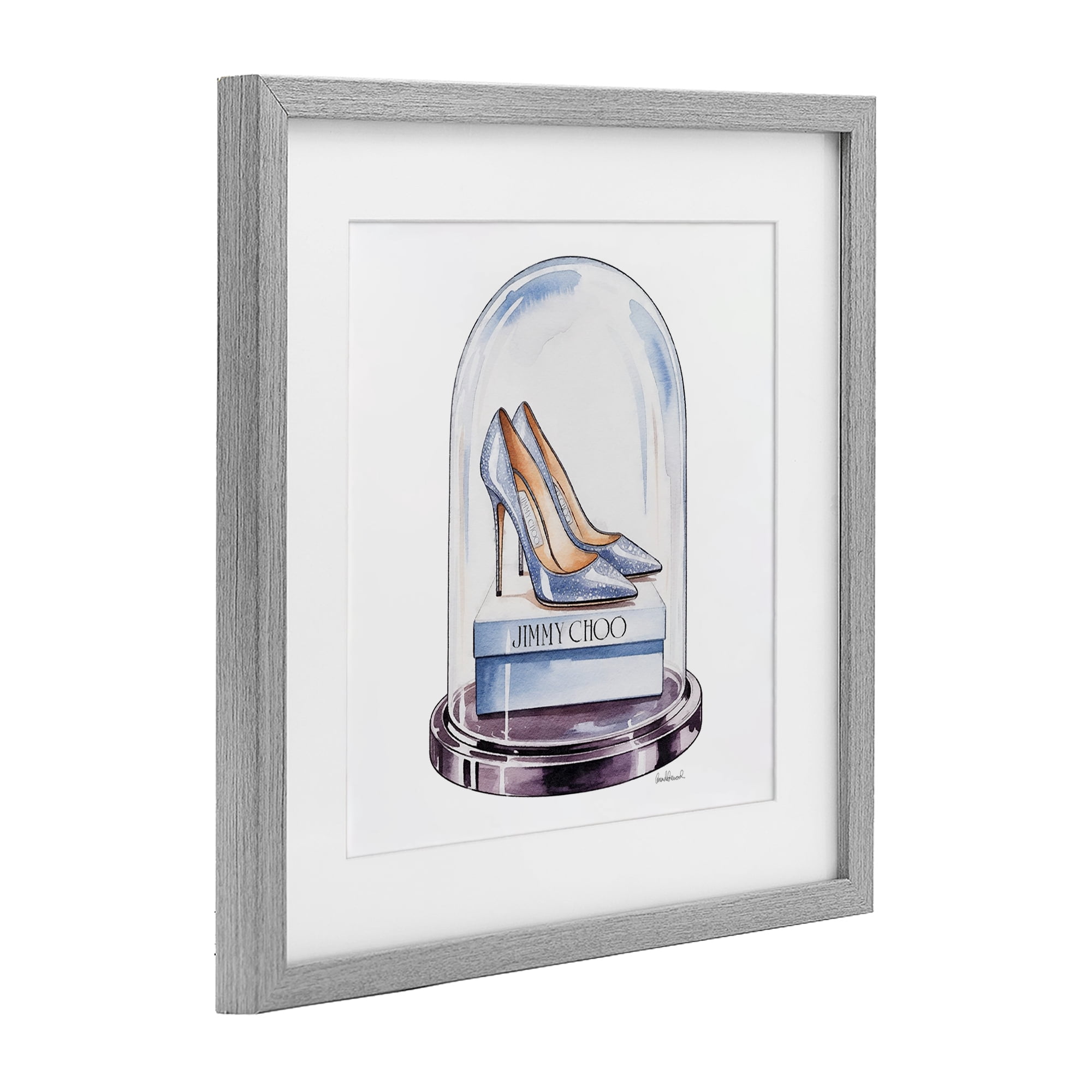 Stupell Industries Elegant Shoes in Bell Jar Gray Framed Print Under Glass, design by Amanda Greenwood