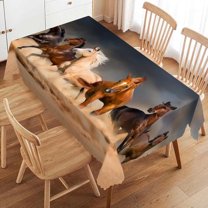 Horse Rectangle Tablecloth Horses Herd Run in Desert Sand Storm Table Cloth for Kitchen Dining Tablecloths Table Cover Decor for Party Patio 60 x 84 Inch