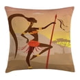 thumbnail image 1 of Afro Decor Throw Pillow Cushion Cover, Savannah Lady Like Amazon Girl Standing for Hunt Safari Style Retro Folk Print, Decorative Square Accent Pillow Case, 20 X 20 Inches, Brown Cocoa, by Ambesonne, 1 of 2