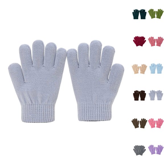 Bmisegm Kids Winter Knitted Gloves Kindergarten Children Autumn Cold Season Full Finger Insulated Cute Five Finger Mittens Light Gray
