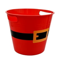 Christmas Plastic Red Buckets with Santa Belt Design 7.95in Multipurpose Pail Container Decorative Home Kitchen Xmas Tree Toys Candy Gift Basket for Holiday Party Supplies