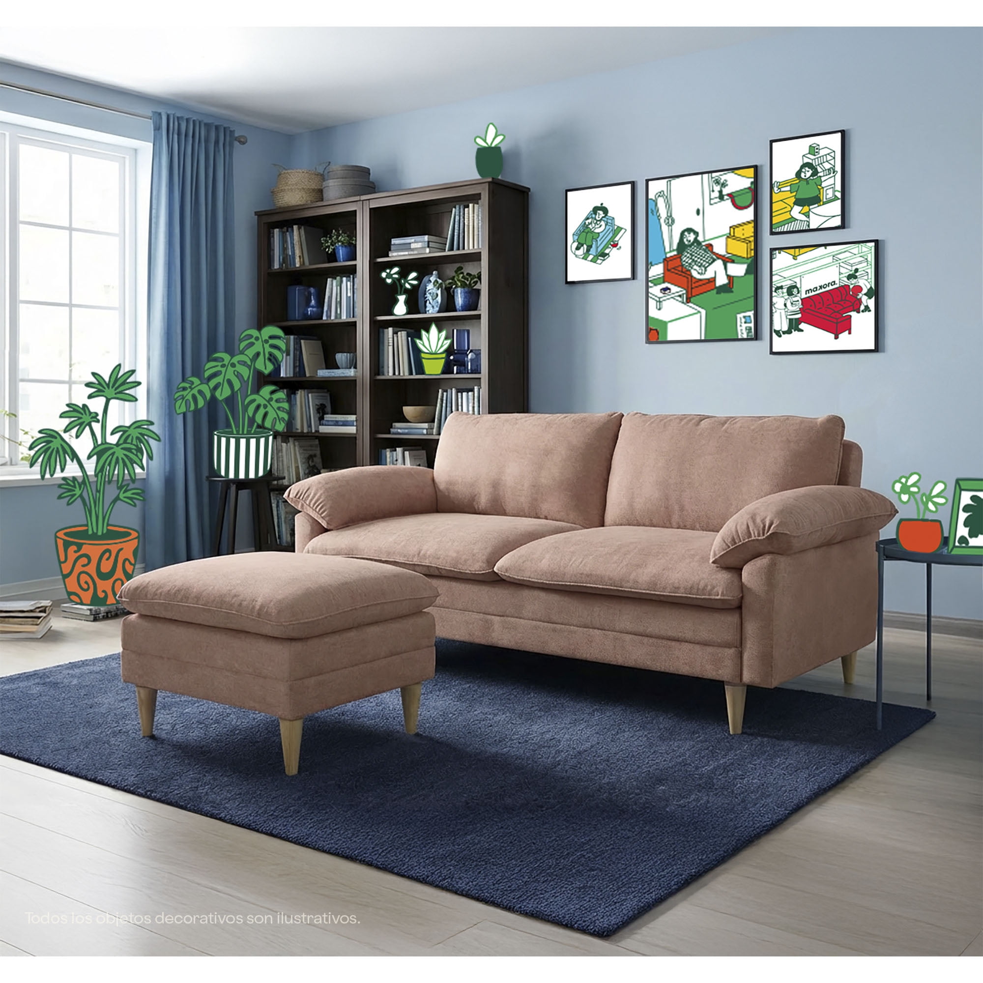 Sofá Cama Makora Remmy Palo de Rosa Velvet Memory Foam con Respaldo Reclinable