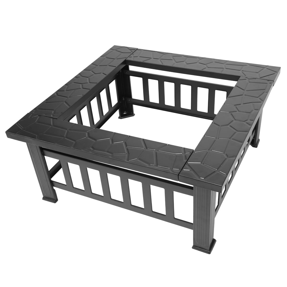 Zimtown 32" Square Metal Fire Pit with Mesh Lid & Poker for Outdoor Garden Black
