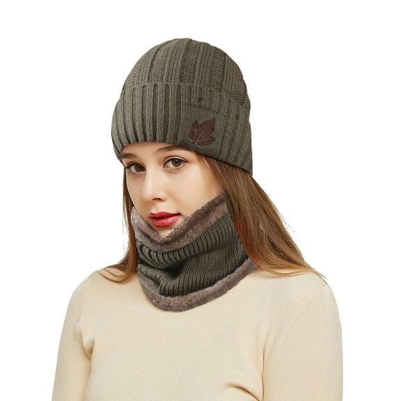 WTXUE Beanie Knitted Hat Men's And Women's Winter Plus Velvet Thickened Earmuffs Hat And Scarf 2-Pieces Thick Fleece Lined Hat Winter Hat Soft Warm Hat Brown One Size