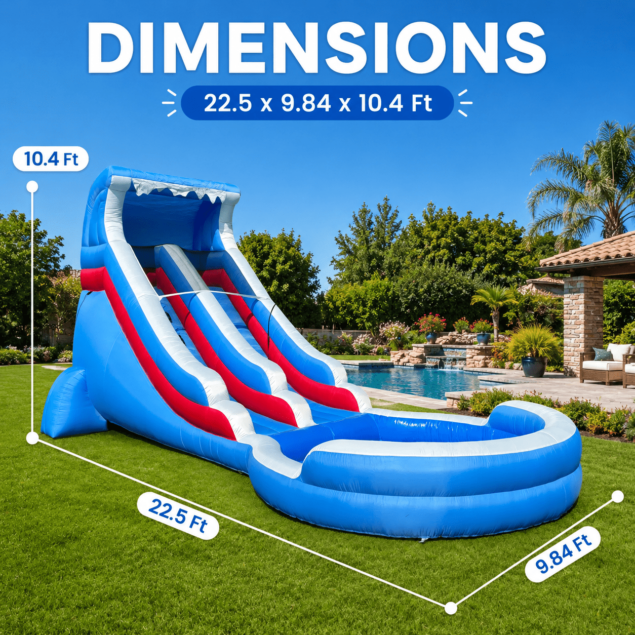 22.5FT Inflatable Water Slide with Large Splash Pool & Blower Included - Oxford Backyard Water Park for Kids (Blue)