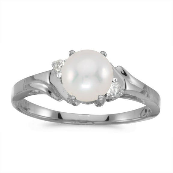 10k White Gold Freshwater Cultured Pearl And Diamond Ring