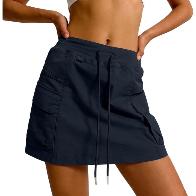 Cargo Skorts For Women With Pockets Drawstring Athletic Skirts Matching Shorts Underneath Golf Sweat Skirt, M