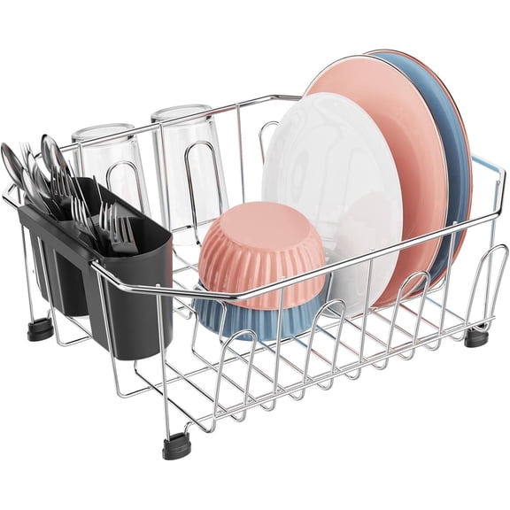 iSPECLE Small in Sink Dish Drying Rack - Stainless Steel Compact Dish Drainer for RV Kitchen Apartment Sink, Rust Resistant Inside Sink Rack, 1–2 Person Households, 11.6" W x 13.4" L, Silver/Black