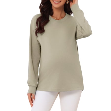 INSPIRE CHIC Women s Maternity Shirts Long Sleeve Crew Neck Rib Cuffs Loose Fit Comfy Cotton Pregnancy Top Workout Tee Casual Blouses L Camel Green