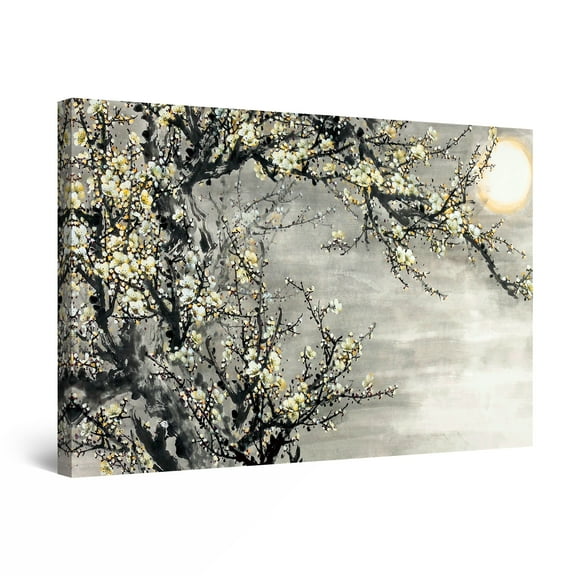 Startonight Canvas Wall Art Yellow Flowers White Decor Tree , Framed 32" x 48"