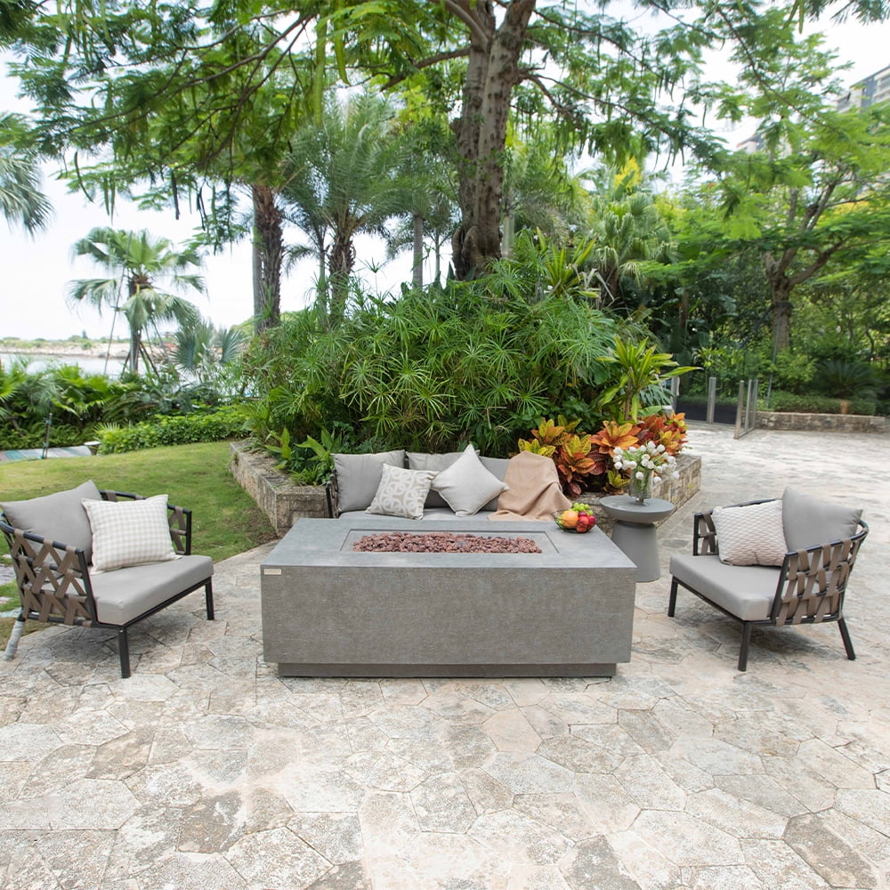 Elementi Andes Propane Fire Pit for Outside Outdoor Firepit Table with Internal Tank Holder Firepit Concrete Rectangular Fire Table Patio Heater Fireplace 60,000 BTUs - Light Grey, 66 x 32 Inches
