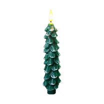 1 Pack 5 Inch Christmas Tree Flameless Taper Candles, Christmas LED Taper Candles with 3D Flame, Green LED Candlesticks for Christmas Home Decoration