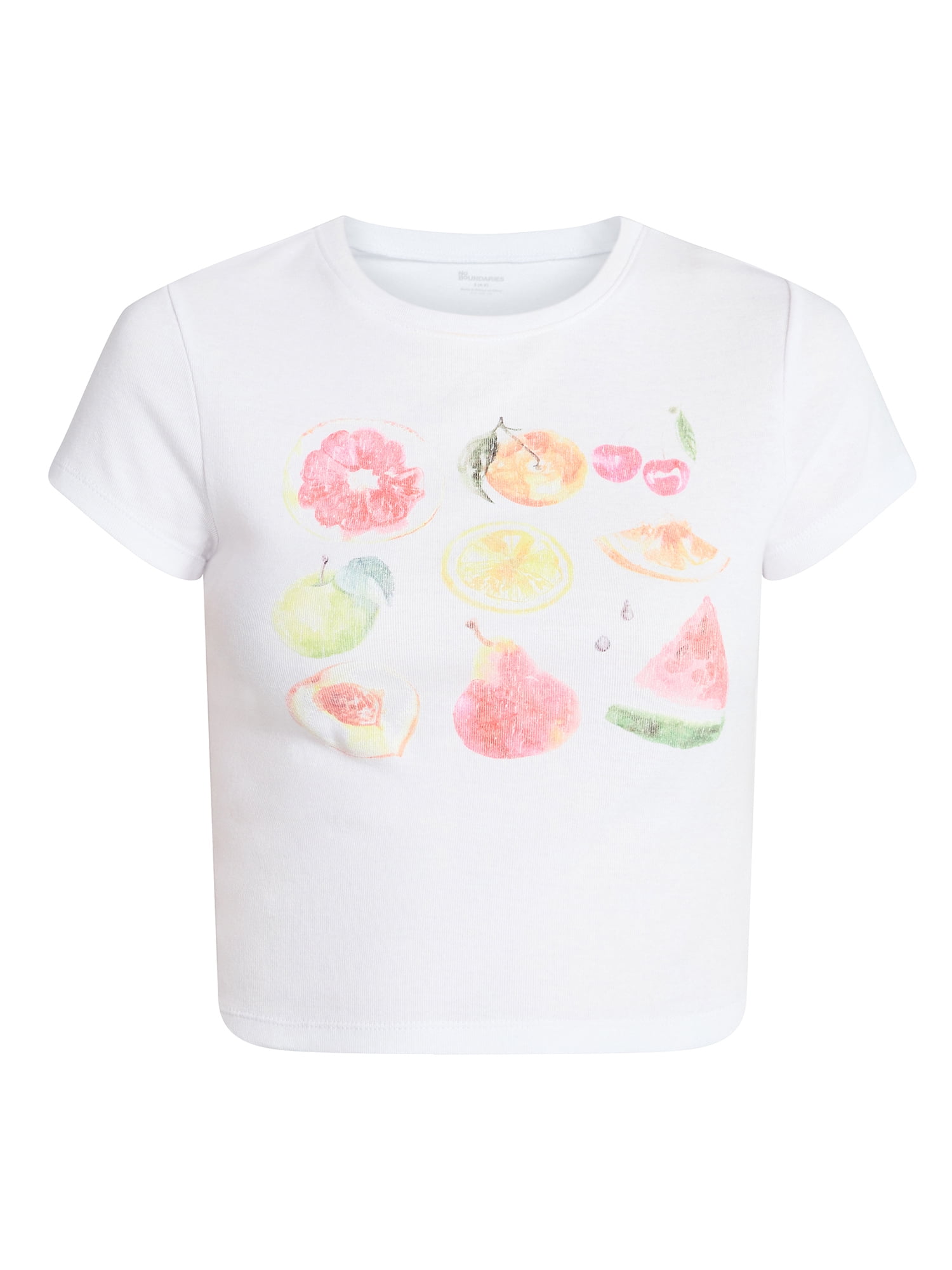 No Boundaries Graphic Baby Tee, Ribbed 100% Cotton, Short Sleeves, Women's XXS-XXL