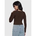 thumbnail image 2 of Women Crew Neck Knitted Crop Shirt Long Sleeve Low Cut Basic Solid Tee Sexy Cutout Blouse Top Streetwear, 2 of 6