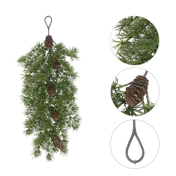 Clearance Under $5, Artificial Teardrop Swag Hanging Greenery Faux Pine and Cedar Accent with Cones for Front Door Mantel and Window Decor, 61cm(E)