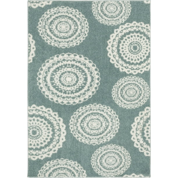 Mainstays Medallion Shag Indoor Area Rug, Teal, 5'x7'