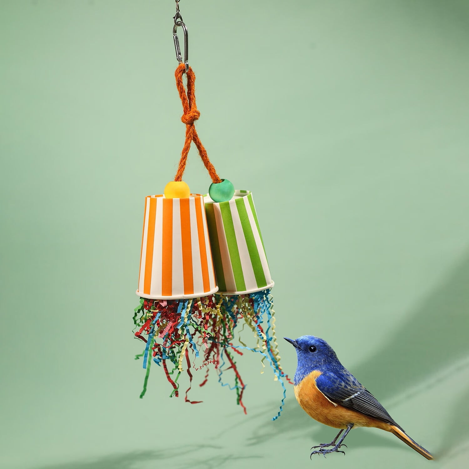 Difost Bird Chewing Toy Parrot Cage Bite Toys Snack Bucket Wooden