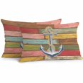 thumbnail image 2 of Lumbar Pillow Covers 20x12 Inch Set of 2, Nautical Anchor Waterproof Outdoor Pillow Covers, Country Vintage Colorful Wooden Plank Decorative Cushion Pillowcases for Couch, Sofa, Bed, Garden, Patio, 2 of 9