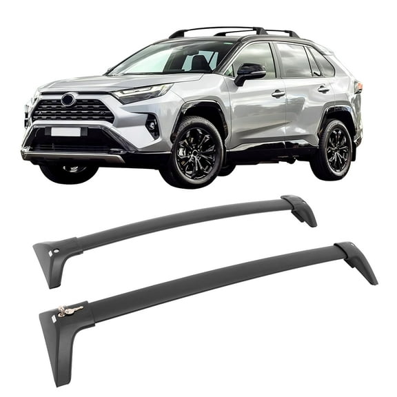 Ikon Motorsports Roof Rack Cross Bars Compatible With 2019-2025 Toyota RAV4 Black Aluminum Lockable Top Cross Bar Cargo Luggage Carrier With Lock 2PCS