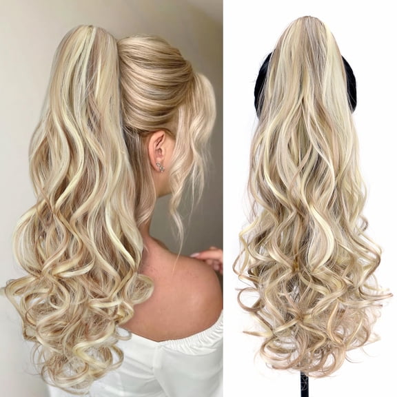 Ponytail Extension, 22" Claw Clip in Ponytail Extensions Long Curly Wavy Ponytail Hair Extension Jaw Clip on Pony Tails Hairpiece for Women (16H613#)