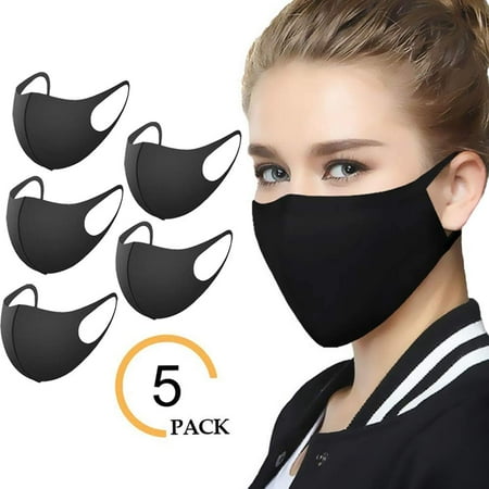 5 Pack Unisex Dust Mask with 3 Layers of Space Cotton - Washable & Reusable - Protection from Dust, Pollen, Pet Dander, Other Air Pollution - Earloop face mask for Men Women Kids