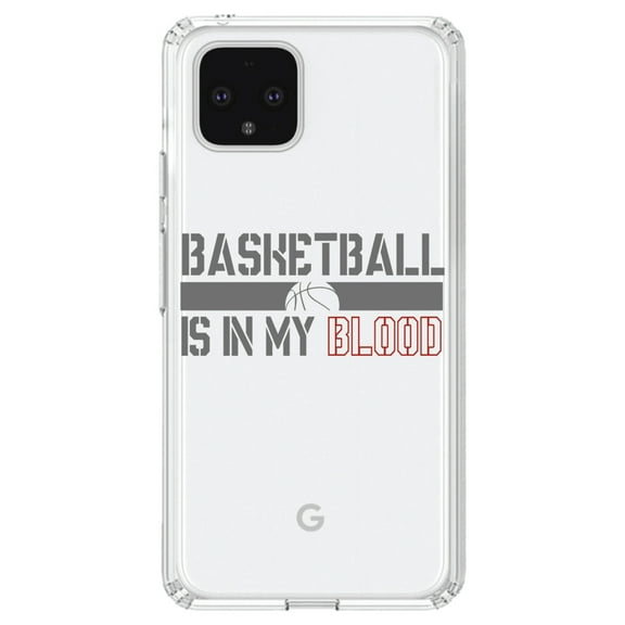 DistinctInk Clear Shockproof Hybrid Case for Google Pixel 4 XL (6.3" Screen) - TPU Bumper Acrylic Back Tempered Glass Screen Protector - Basketball is in My Blood