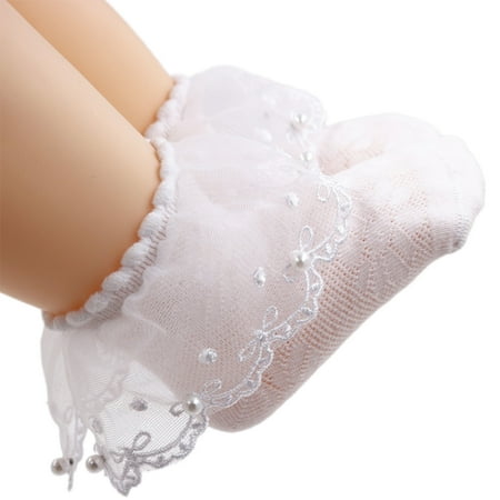 

Carolilly Baby Girls Lace Socks Infant Breathable Lace Pearl Ruffled Anklet for Little Kids