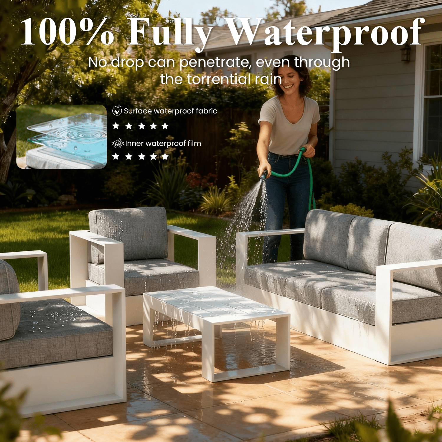 LayinSun Oversized Aluminum Outdoor Furniture Set, 4 Piece Patio Sofa Sets with Coffee Table, Deep Seating and Upgraded 6-inch Cushions for Porch, Balcony, Deck