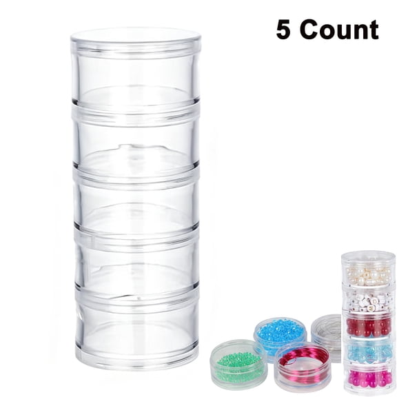 5 Pack Stackable Round Clear Plastic Containers Bead Storage Jars Box for Beads, Buttons, Crafts and Small Findings