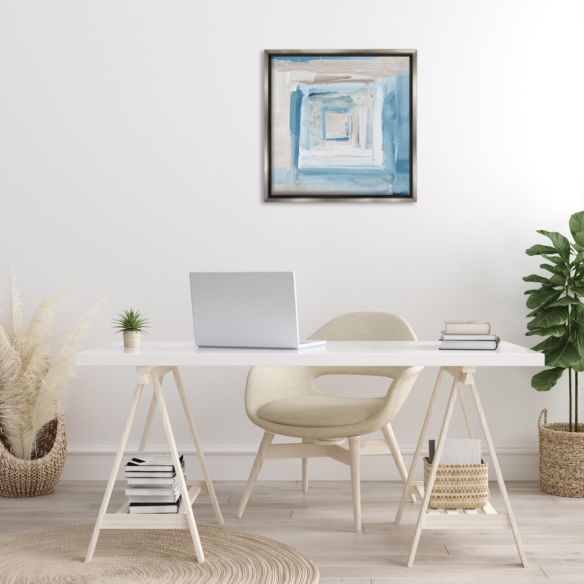 Stupell Industries Blue Layered Squares Abstract Painting Gray Floater Framed Canvas Art Print Wall Art, 25 x 25