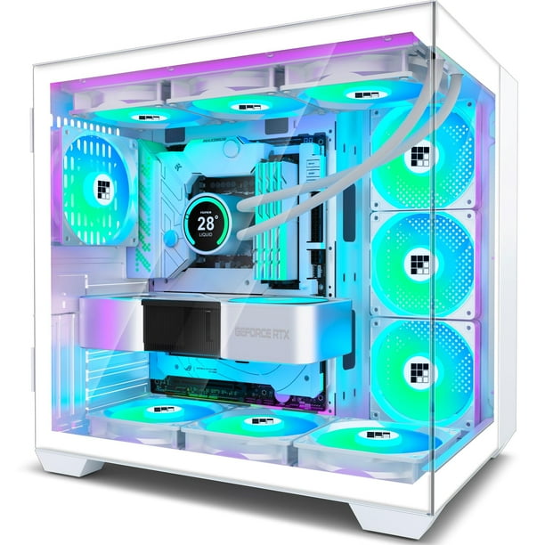 Funda para PC FOIFKIN F600 con ventilador ARGB ATX Mid-Tower de 7 PWM, color blanco