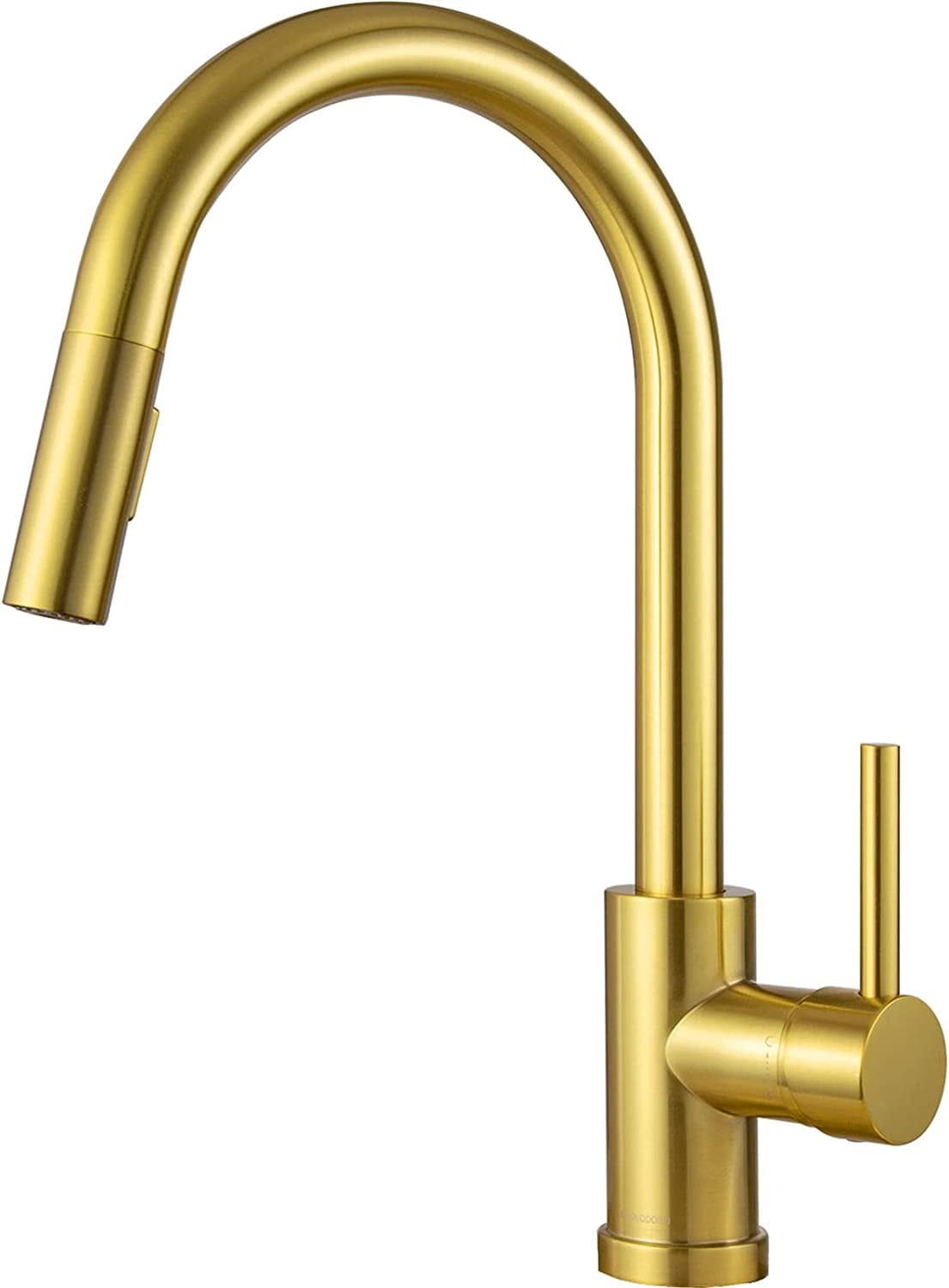 Gold Kitchen Faucet with Pull Down Sprayer, Lava Odoro Modern Brass Kitchen Sink Faucet Single Handle Pull-Down Kitchen Faucet for Sink 1 Hole and 3 Hole with Deck Plate, Spot-Resistant, KF1120-SG