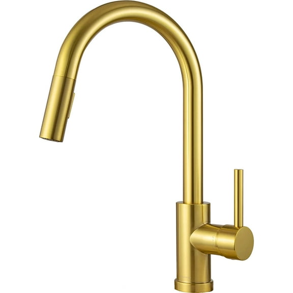 Gold Kitchen Faucet with Pull Down Sprayer, Lava Odoro Modern Brass Kitchen Sink Faucet Single Handle Pull-Down Kitchen Faucet for Sink 1 Hole and 3 Hole with Deck Plate, Spot-Resistant, KF1120-SG